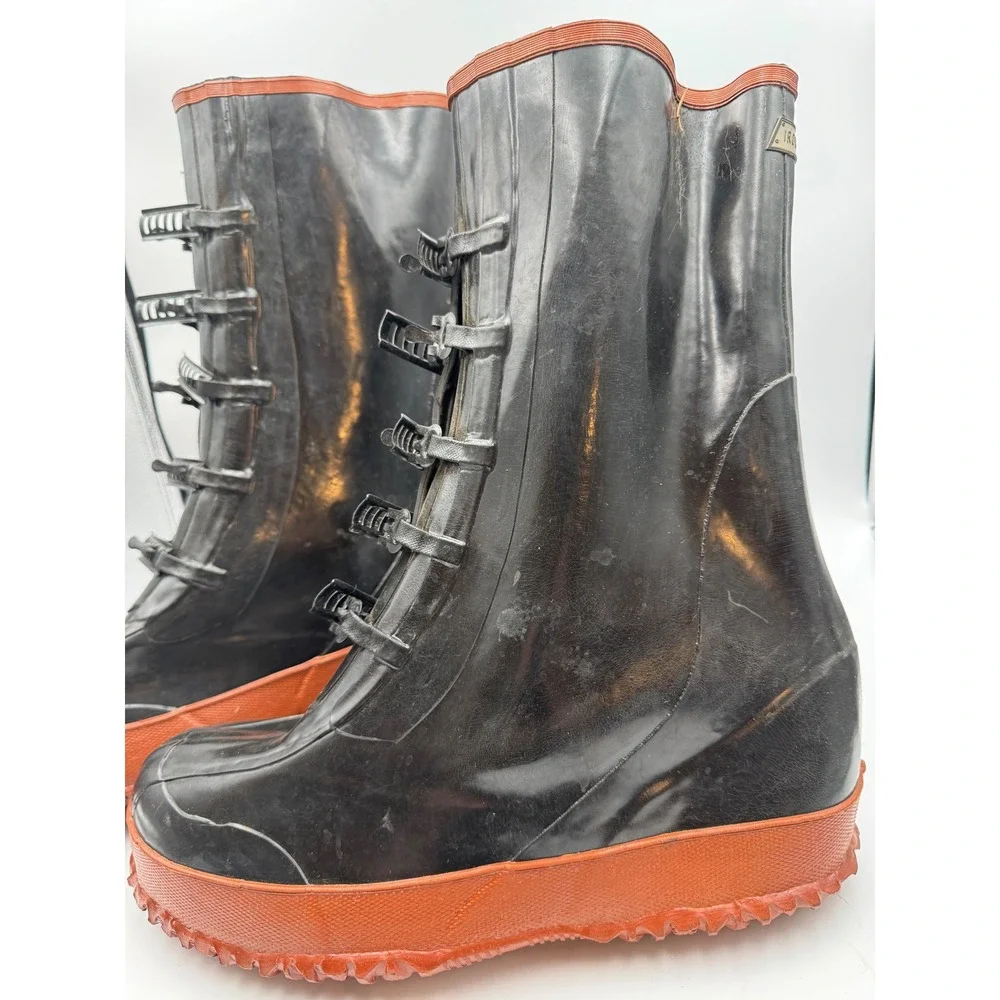 Ironwear Mens 5-Buckle Rubber Overboots Black Orange Waterproof Boots Size 11